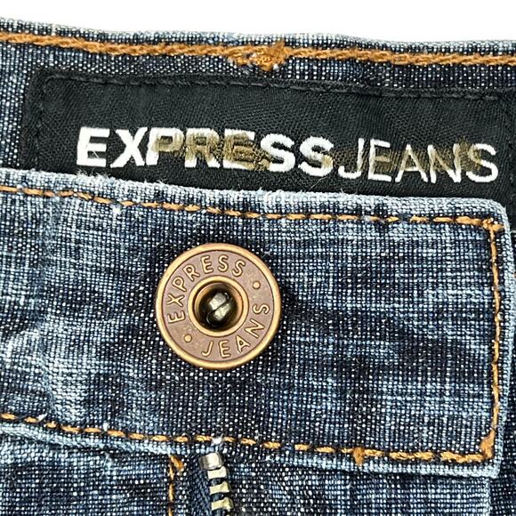 Express Y2K Low Rise Jean Skirt Size 5/6 Faded Denim Knee Length Bareback USA - Picture 4 of 9
